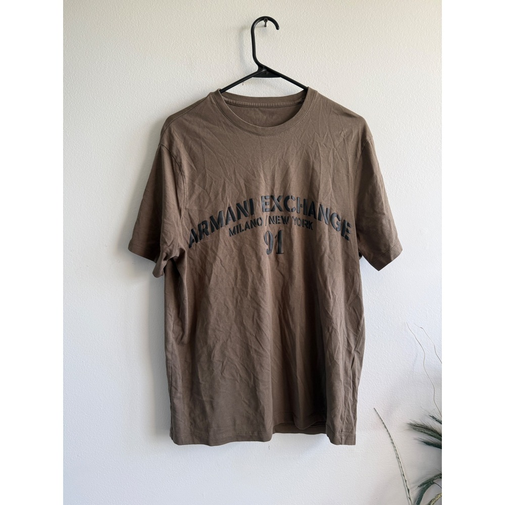 Armani Exchange Mens Brown Graphic Logo T-Shirt Milano New York 91 XM002135